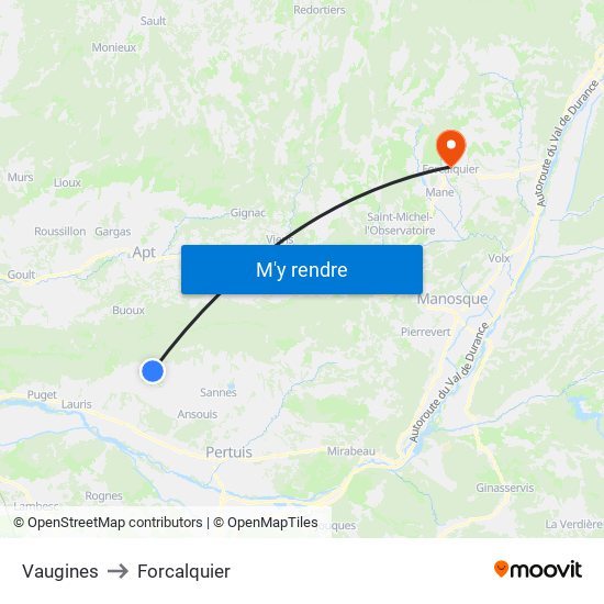 Vaugines to Forcalquier map