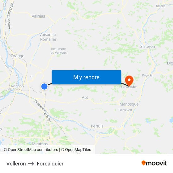 Velleron to Forcalquier map