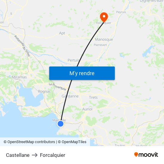 Castellane to Forcalquier map