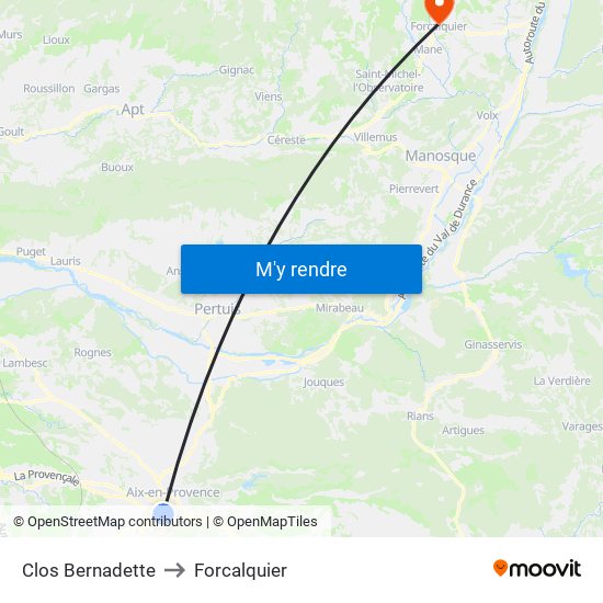 Clos Bernadette to Forcalquier map