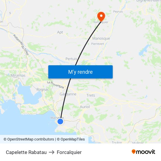 Capelette Rabatau to Forcalquier map