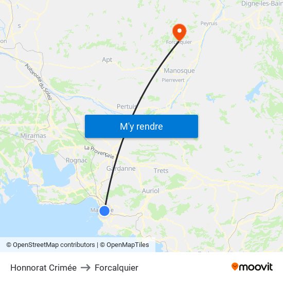 Honnorat Crimée to Forcalquier map