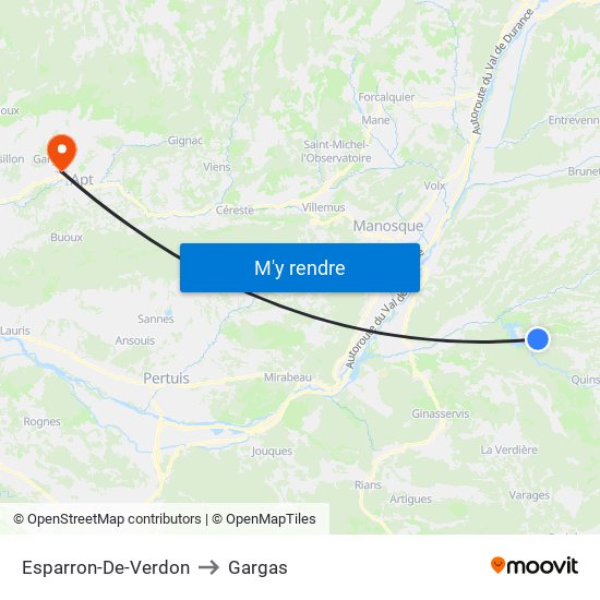 Esparron-De-Verdon to Gargas map