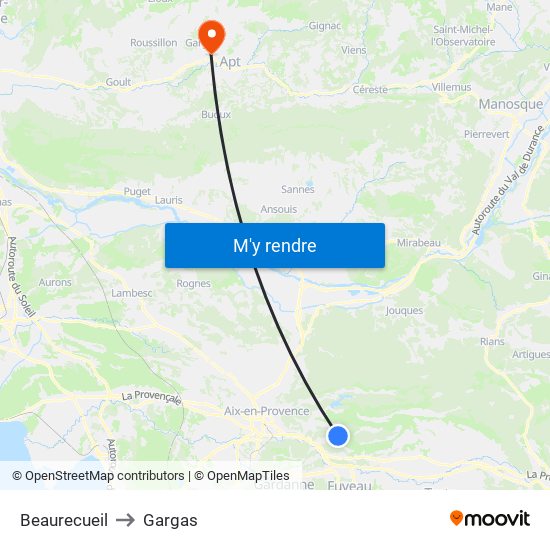 Beaurecueil to Gargas map