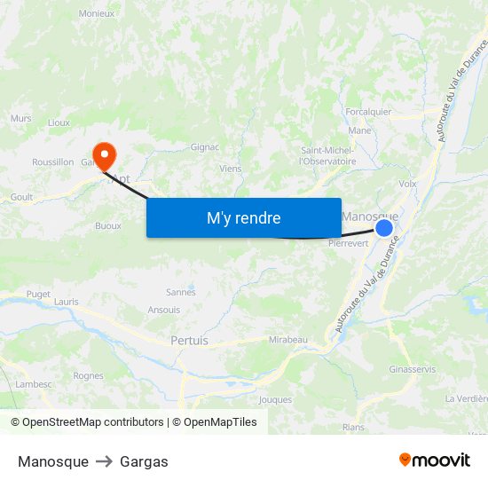 Manosque to Gargas map