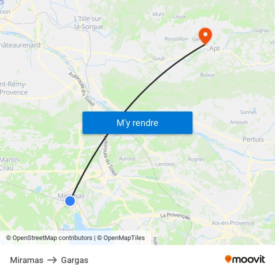 Miramas to Gargas map