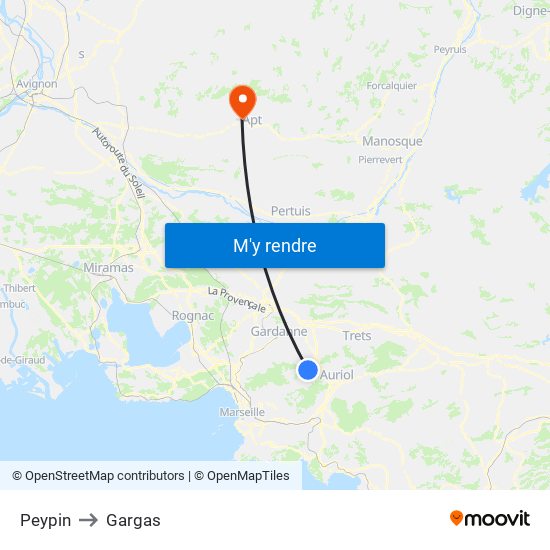 Peypin to Gargas map