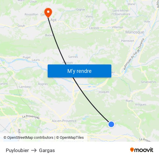 Puyloubier to Gargas map