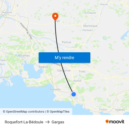 Roquefort-La-Bédoule to Gargas map