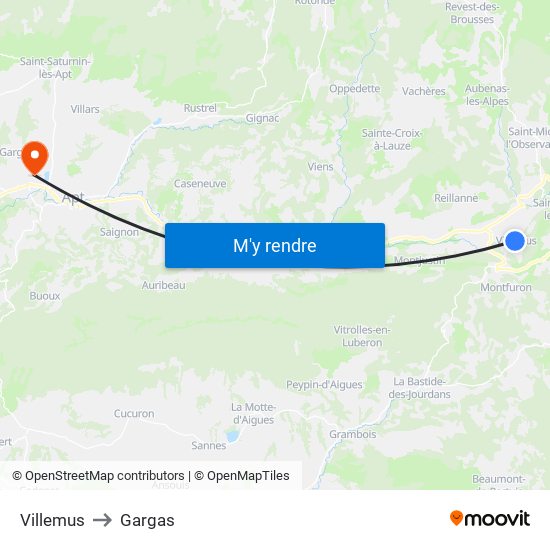 Villemus to Gargas map