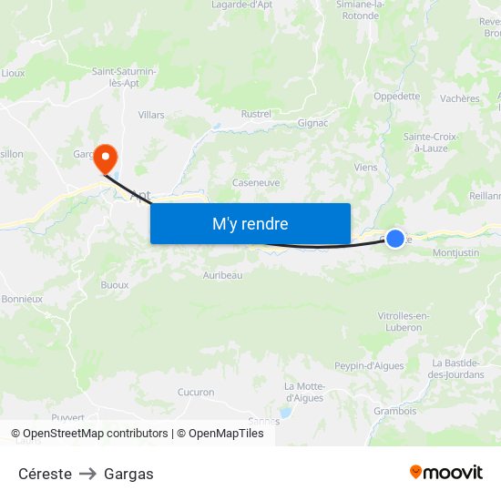 Céreste to Gargas map