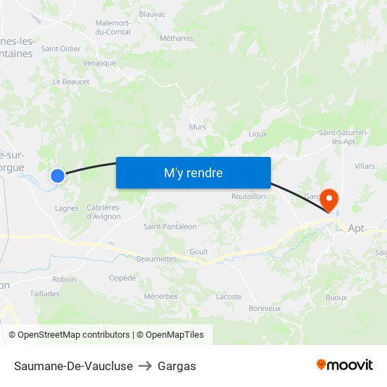 Saumane-De-Vaucluse to Gargas map