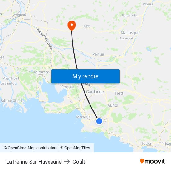 La Penne-Sur-Huveaune to Goult map
