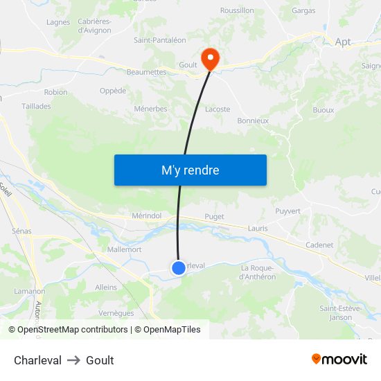 Charleval to Goult map
