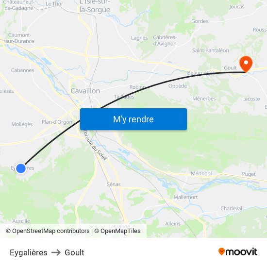 Eygalières to Goult map