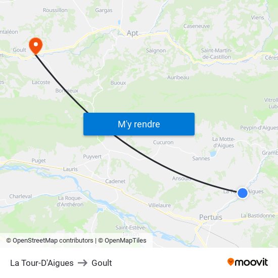 La Tour-D'Aigues to Goult map