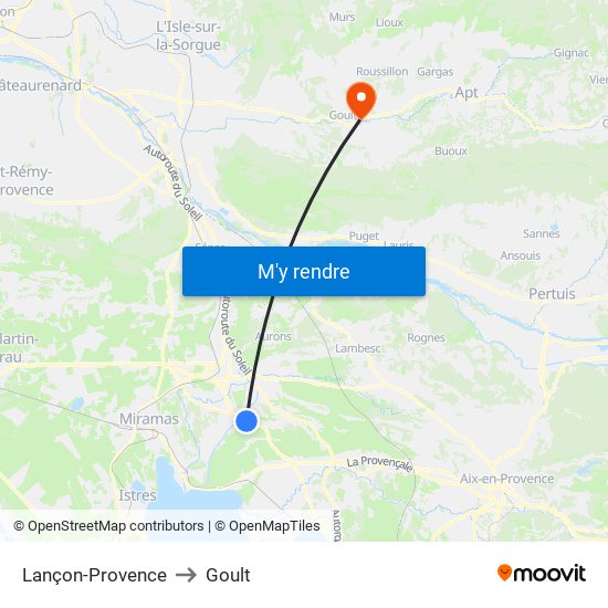 Lançon-Provence to Goult map