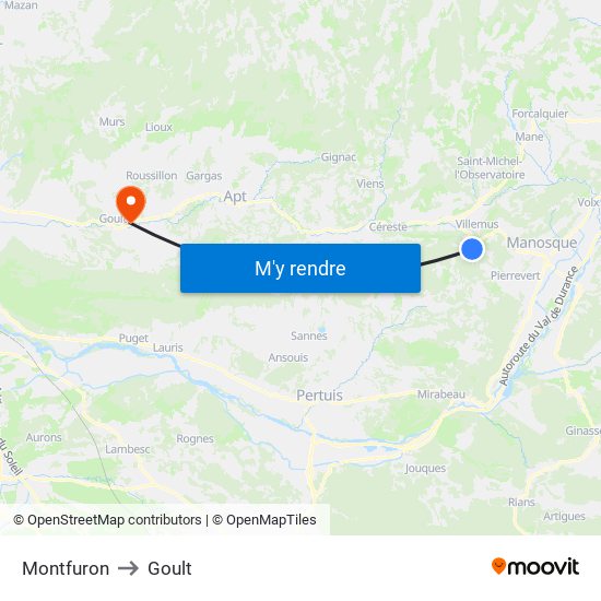 Montfuron to Goult map