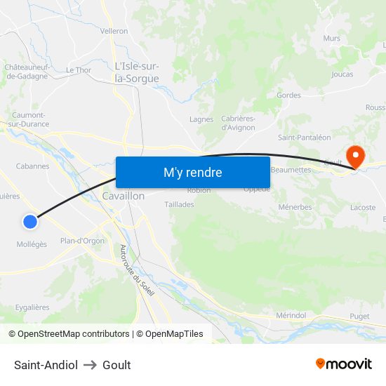 Saint-Andiol to Goult map
