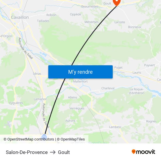 Salon-De-Provence to Goult map