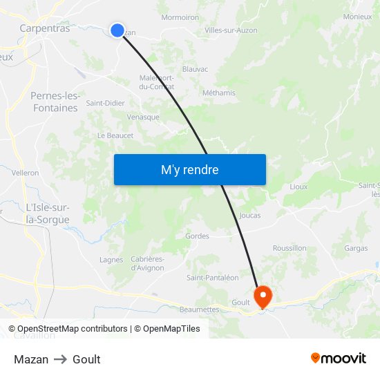 Mazan to Goult map