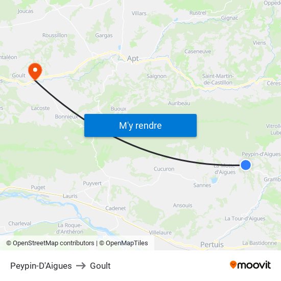 Peypin-D'Aigues to Goult map