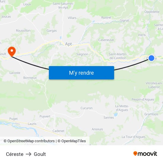 Céreste to Goult map