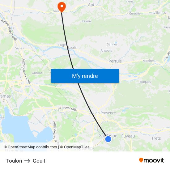 Toulon to Goult map