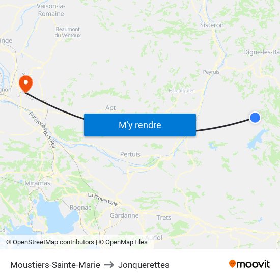 Moustiers-Sainte-Marie to Jonquerettes map