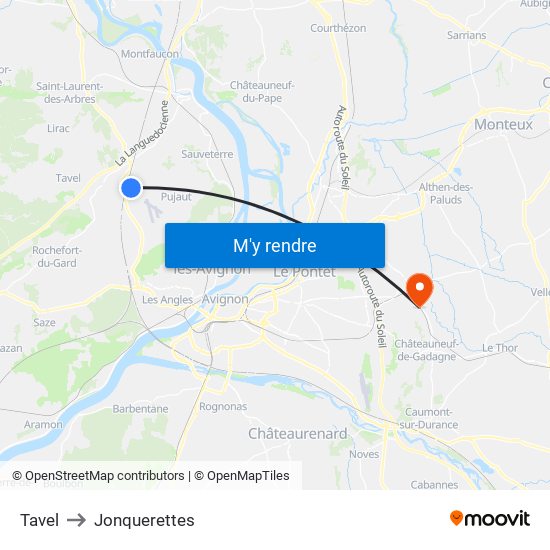 Tavel to Jonquerettes map
