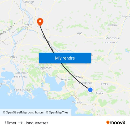 Mimet to Jonquerettes map