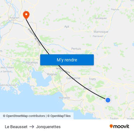 Le Beausset to Jonquerettes map