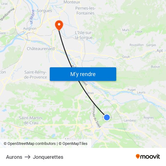 Aurons to Jonquerettes map