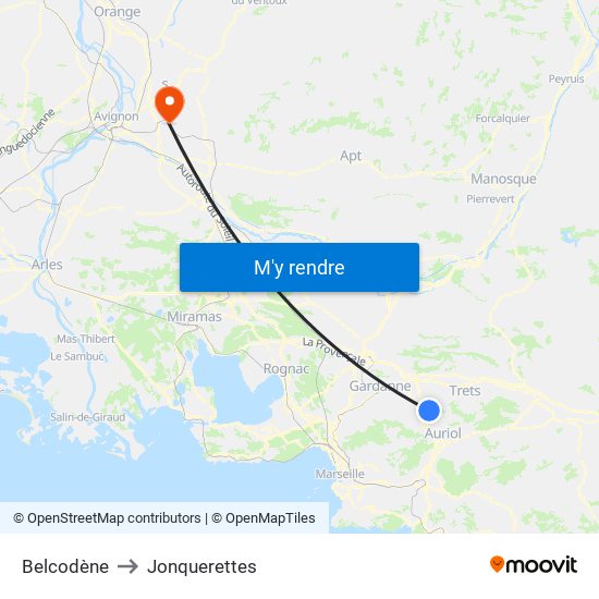 Belcodène to Jonquerettes map