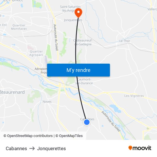 Cabannes to Jonquerettes map