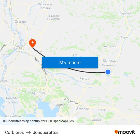 Corbières to Jonquerettes map