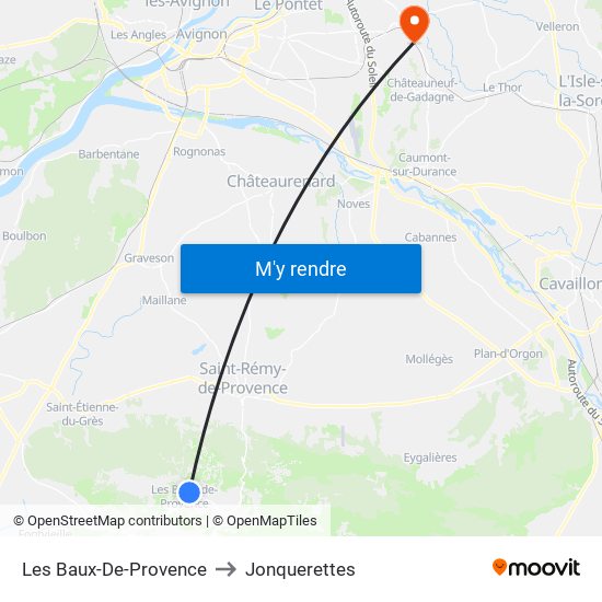 Les Baux-De-Provence to Jonquerettes map