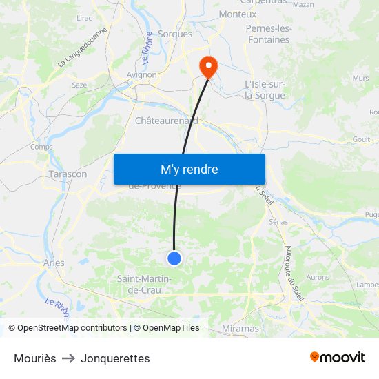 Mouriès to Jonquerettes map