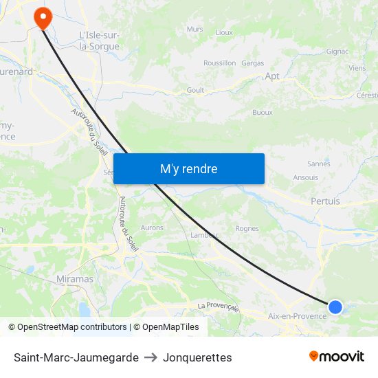 Saint-Marc-Jaumegarde to Jonquerettes map