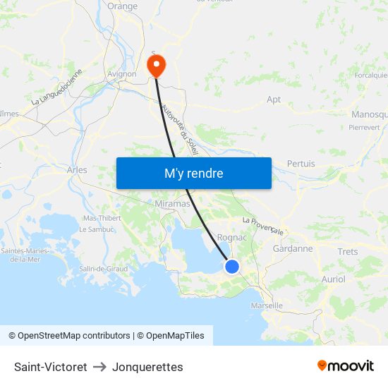 Saint-Victoret to Jonquerettes map