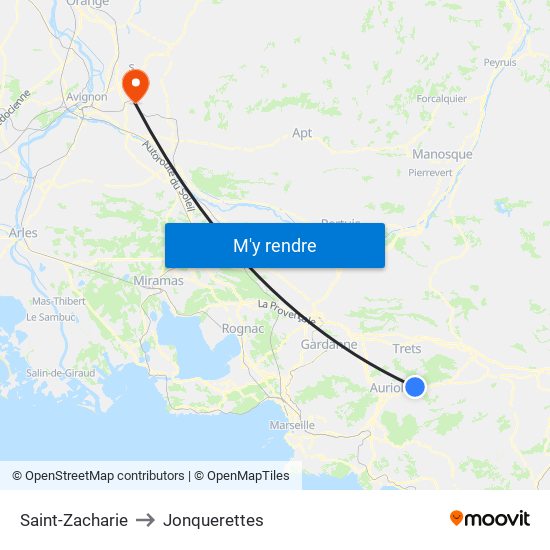 Saint-Zacharie to Jonquerettes map