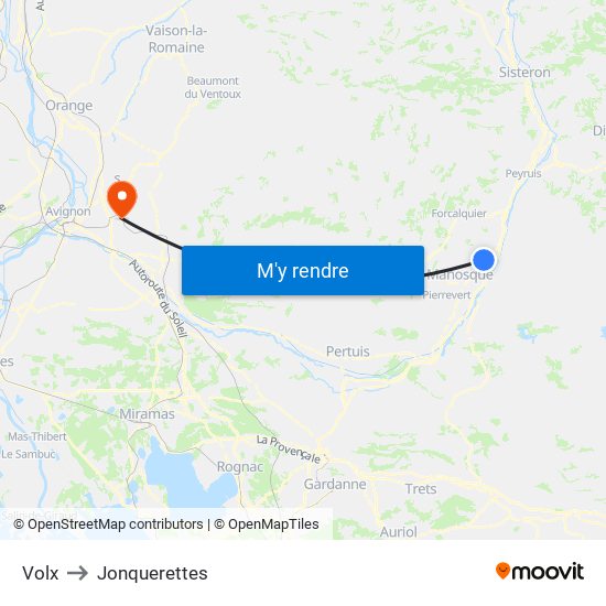 Volx to Jonquerettes map