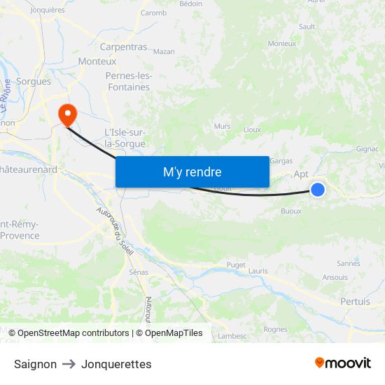 Saignon to Jonquerettes map