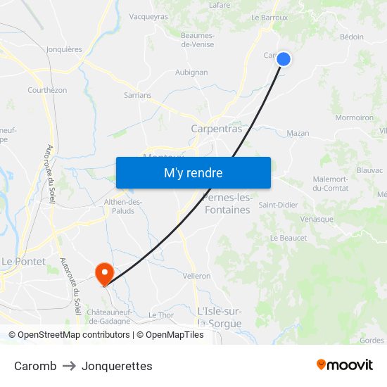 Caromb to Jonquerettes map
