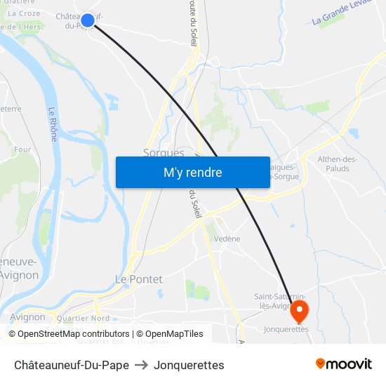 Châteauneuf-Du-Pape to Jonquerettes map