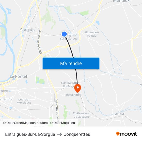 Entraigues-Sur-La-Sorgue to Jonquerettes map