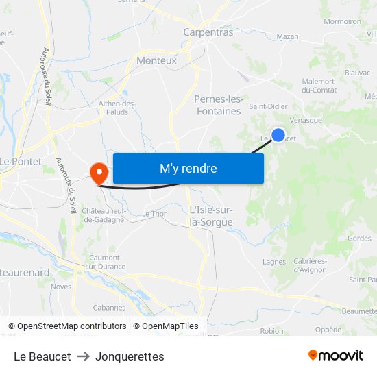 Le Beaucet to Jonquerettes map