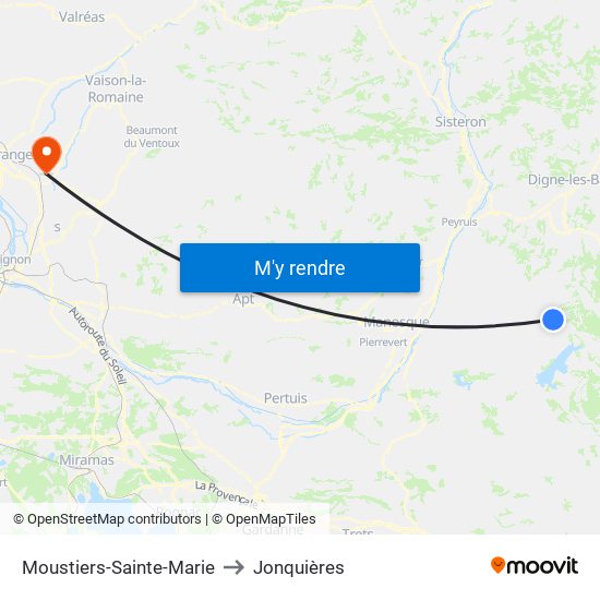 Moustiers-Sainte-Marie to Jonquières map
