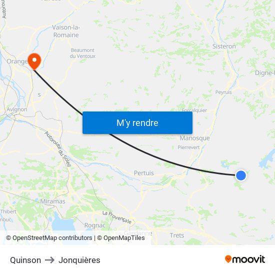 Quinson to Jonquières map