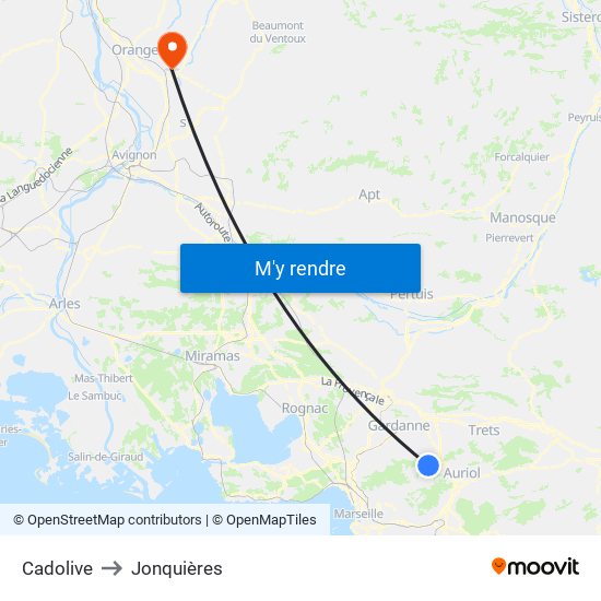 Cadolive to Jonquières map